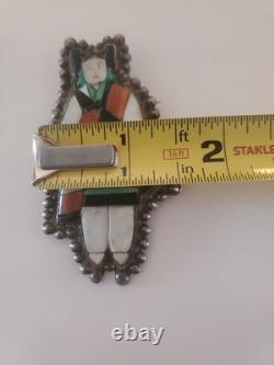 Superb Zuni Daisy Hooee Nampeyo Poblano Maiden Pin Mosaic Inlay 1940s Brooch