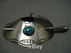 Superior Vintage Navajo Royston Turquoise Sterling Silver Hair Barrette Clip