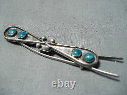 Sweet Vintage Navajo Pilot Mountain Turquoise Sterling Silver Hair Barrette Old