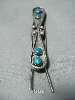 Sweet Vintage Navajo Pilot Mountain Turquoise Sterling Silver Hair Barrette Old
