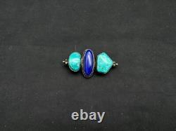 Sylvia Chee Native American Sterling Silver, Turquoise & Lapis Brooch / Pin