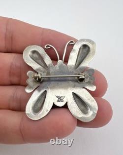 T. YAZZIE Navajo Sterling Silver Kingman Turquoise Butterfly Brooch Pin 1 5/8