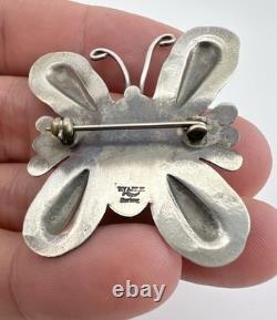 T. YAZZIE Navajo Sterling Silver Kingman Turquoise Butterfly Brooch Pin 1 5/8