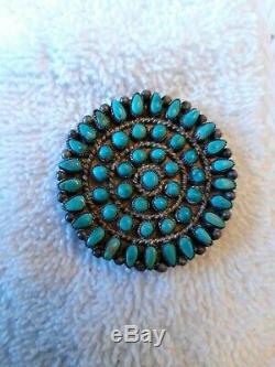 TURQUOISE AND Sterling SILVER ZUNI/ Navajo CLUSTER PIN PENDANT Amazing! Nice