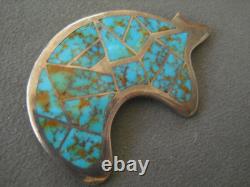 Tèmè Native American Natural Turquoise Inlay Bear Ster Silver Pendant Pin Brooch