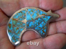 Tèmè Native American Natural Turquoise Inlay Bear Ster Silver Pendant Pin Brooch