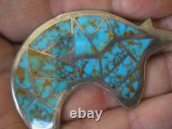 Tèmè Native American Natural Turquoise Inlay Bear Ster Silver Pendant Pin Brooch