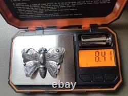 Terrific Vtg Navajo Handmade Sterl Silver Turquoise Stamped Butterfly Brooch Pin