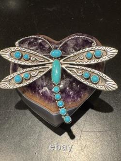 The Prettiest Lee Charley Navajo Vintage Dragonfly Pin In Sterling & Turquoise