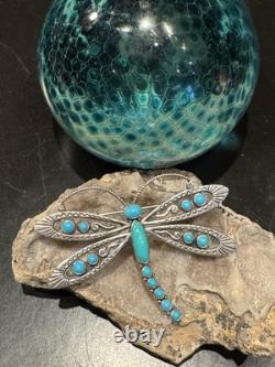 The Prettiest Lee Charley Navajo Vintage Dragonfly Pin In Sterling & Turquoise