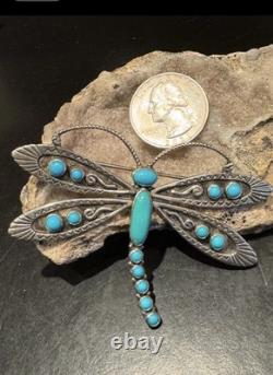 The Prettiest Lee Charley Navajo Vintage Dragonfly Pin In Sterling & Turquoise