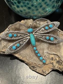 The Prettiest Lee Charley Navajo Vintage Dragonfly Pin In Sterling & Turquoise