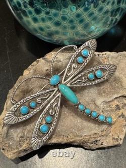 The Prettiest Lee Charley Navajo Vintage Dragonfly Pin In Sterling & Turquoise