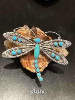 The Prettiest Lee Charley Navajo Vintage Dragonfly Pin In Sterling & Turquoise