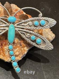 The Prettiest Lee Charley Navajo Vintage Dragonfly Pin In Sterling & Turquoise
