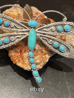 The Prettiest Lee Charley Navajo Vintage Dragonfly Pin In Sterling & Turquoise