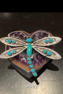 The Prettiest Lee Charley Navajo Vintage Dragonfly Pin In Sterling & Turquoise
