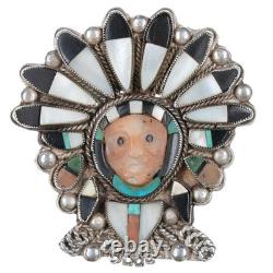 The best 40's-50's Zuni Indian Chief Silver channel inlay pendant/pin