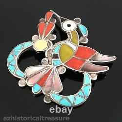 Theodore Edaakie Native American Zuni Silver Mosaic Hummingbird Pin Pendant