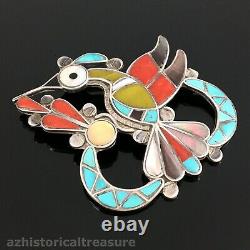 Theodore Edaakie Native American Zuni Silver Mosaic Hummingbird Pin Pendant