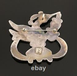 Theodore Edaakie Native American Zuni Silver Mosaic Hummingbird Pin Pendant