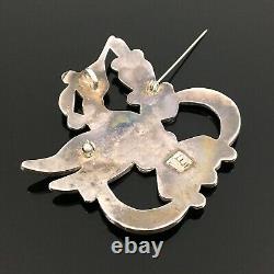 Theodore Edaakie Native American Zuni Silver Mosaic Hummingbird Pin Pendant