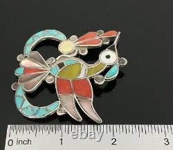 Theodore Edaakie Native American Zuni Silver Mosaic Hummingbird Pin Pendant