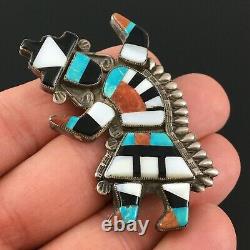 Theodore Edaakie Native American Zuni Silver Multi-stone Inlay Rainbow Man Pin