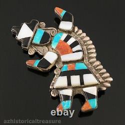 Theodore Edaakie Native American Zuni Silver Multi-stone Inlay Rainbow Man Pin