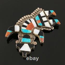 Theodore Edaakie Native American Zuni Silver Multi-stone Inlay Rainbow Man Pin