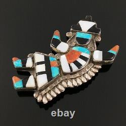 Theodore Edaakie Native American Zuni Silver Multi-stone Inlay Rainbow Man Pin