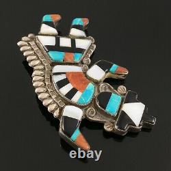 Theodore Edaakie Native American Zuni Silver Multi-stone Inlay Rainbow Man Pin