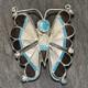 Thomasine Shack Attr Zuni Big Butterfly Sterling Silver Brooch Turquoise Vintage