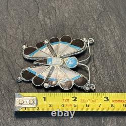 Thomasine Shack Attr Zuni Big Butterfly Sterling Silver Brooch Turquoise Vintage