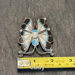 Thomasine Shack Attr Zuni Big Butterfly Sterling Silver Brooch Turquoise Vintage