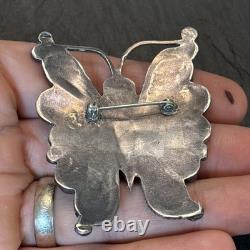 Thomasine Shack Attr Zuni Big Butterfly Sterling Silver Brooch Turquoise Vintage