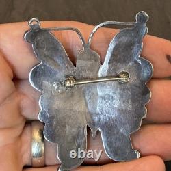 Thomasine Shack Attr Zuni Big Butterfly Sterling Silver Brooch Turquoise Vintage