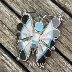 Thomasine Shack Attr Zuni Big Butterfly Sterling Silver Brooch Turquoise Vintage
