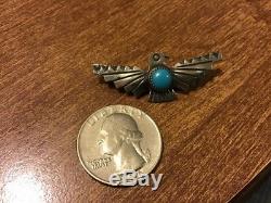 Thunderbird Brooch Native American Sterling Silver Turquoise Pin Fred Harvey