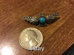 Thunderbird Brooch Native American Sterling Silver Turquoise Pin Fred Harvey