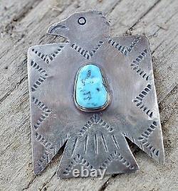 Thunderbird Pin Blue Turquoise NAVAJO Sterling Fred Begay Southwest Fred Harvey