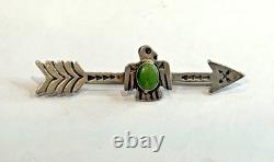 Thunderbird Turquoise Fred Harvey Era Sterling Silver Good Luck 2.5 Pin Brooch