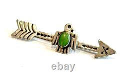 Thunderbird Turquoise Fred Harvey Era Sterling Silver Good Luck 2.5 Pin Brooch