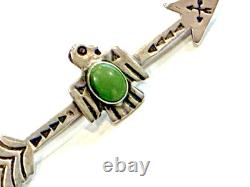 Thunderbird Turquoise Fred Harvey Era Sterling Silver Good Luck 2.5 Pin Brooch
