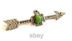 Thunderbird Turquoise Fred Harvey Era Sterling Silver Good Luck 2.5 Pin Brooch