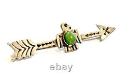 Thunderbird Turquoise Fred Harvey Era Sterling Silver Good Luck 2.5 Pin Brooch