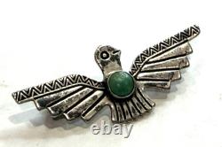 Thunderbird Turquoise Green Fred Harvey Era 925 Sterling Silver Brooch Vintage