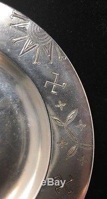 Tiffany Sterling Silver Dish / Pin Tray Etched Native American Symbols 19th Cen