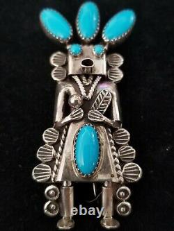Toby Henderson Kachina Sterling Silver Turquoise Pin Brooch Pendant 17.6 Grams