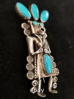 Toby Henderson Kachina Sterling Silver Turquoise Pin Brooch Pendant 17.6 Grams